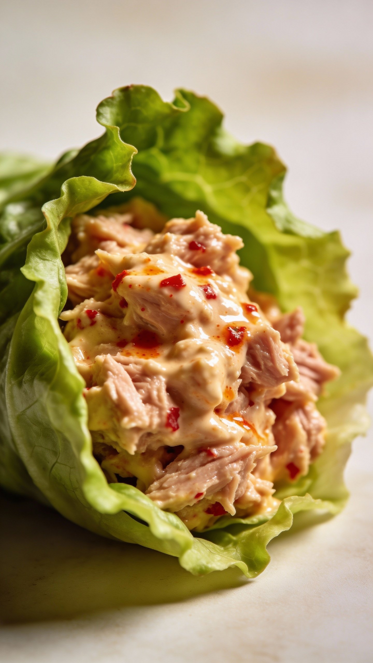 lettuce wrap filled with creamy sriracha tuna salad