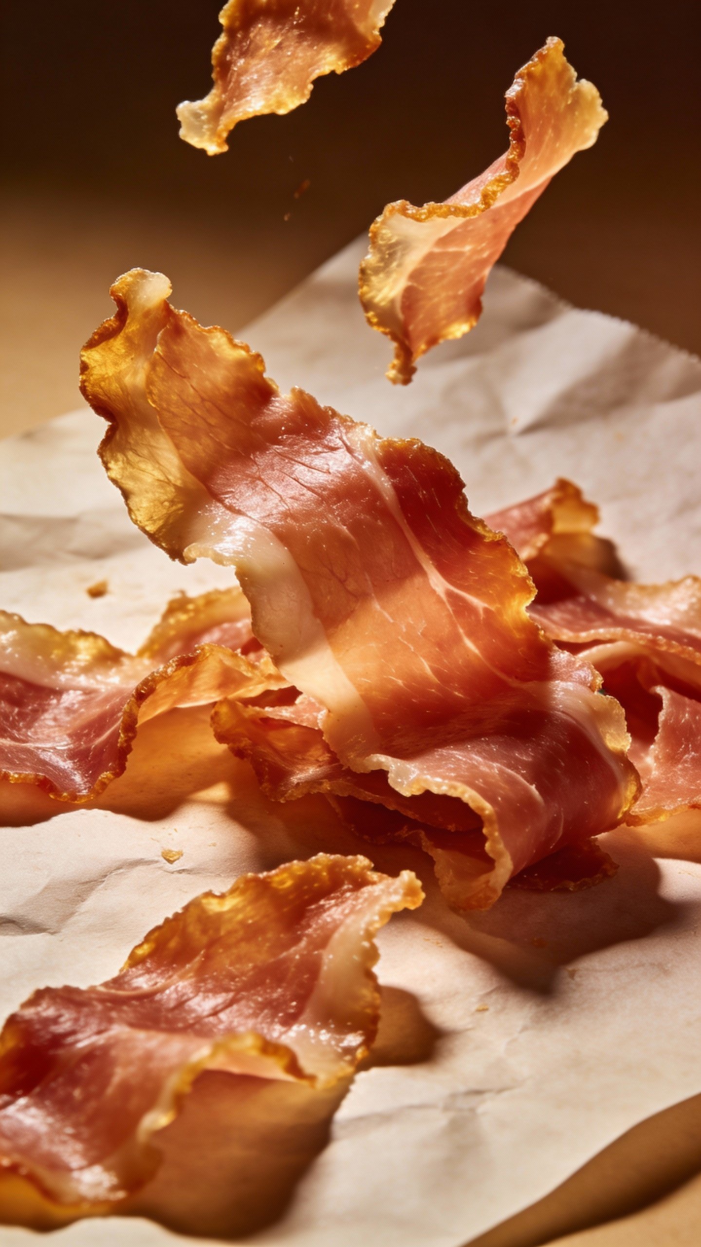 Crispy prosciutto shards on parchment, studio lighting