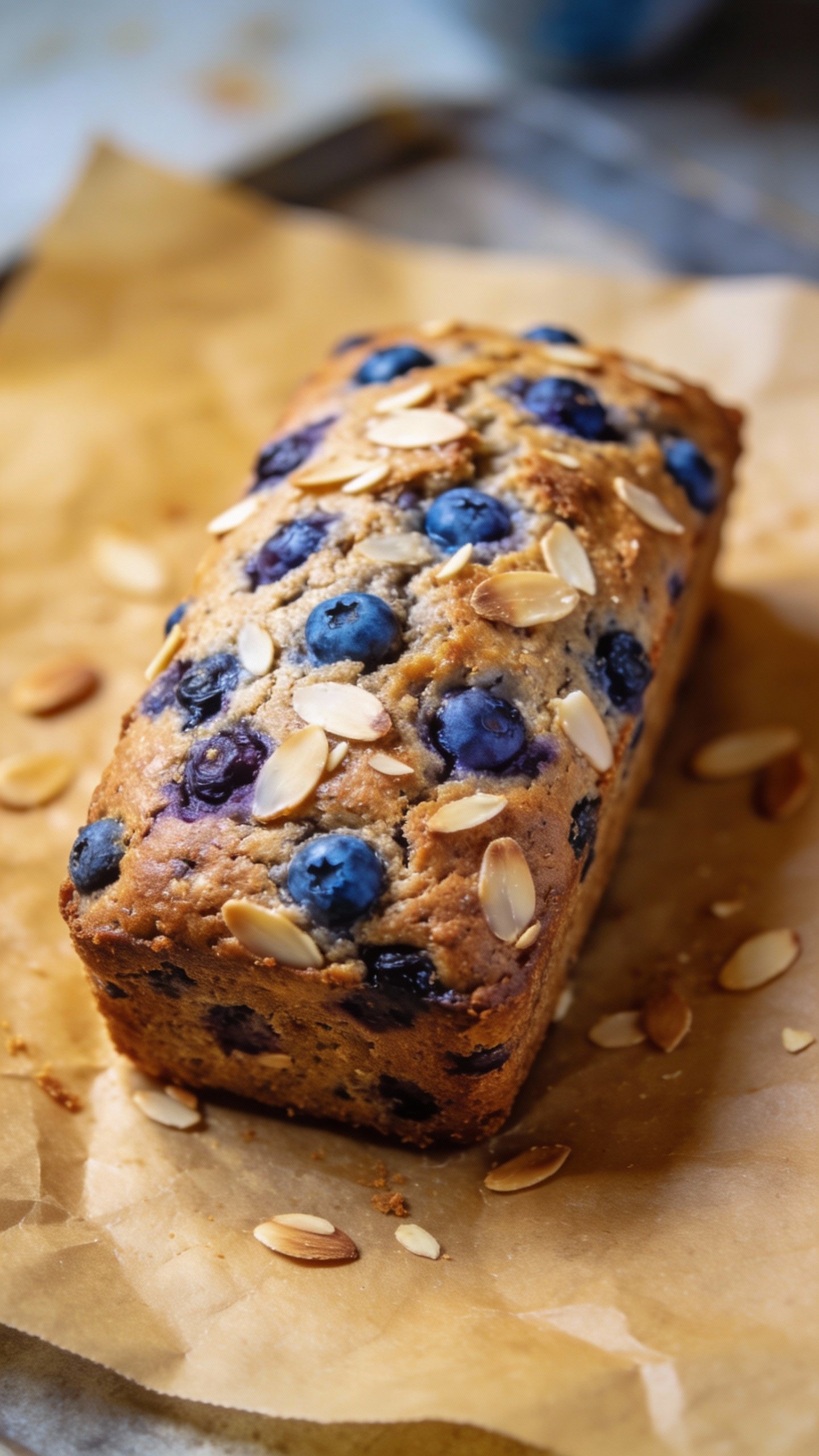 single loaf of blueberry almond keto bread on parchment