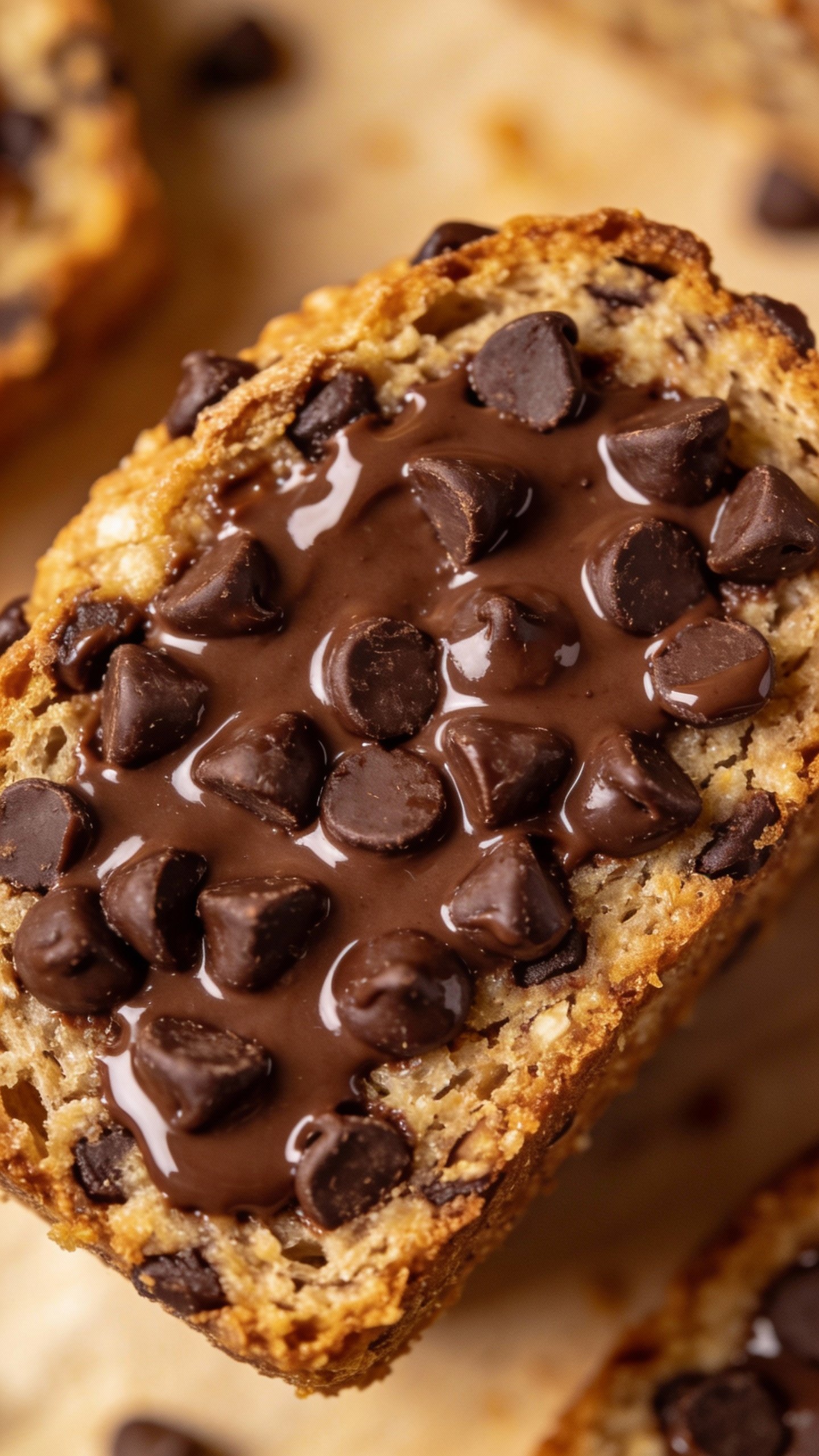 overhead of one slice keto bread with melty chocolate chips