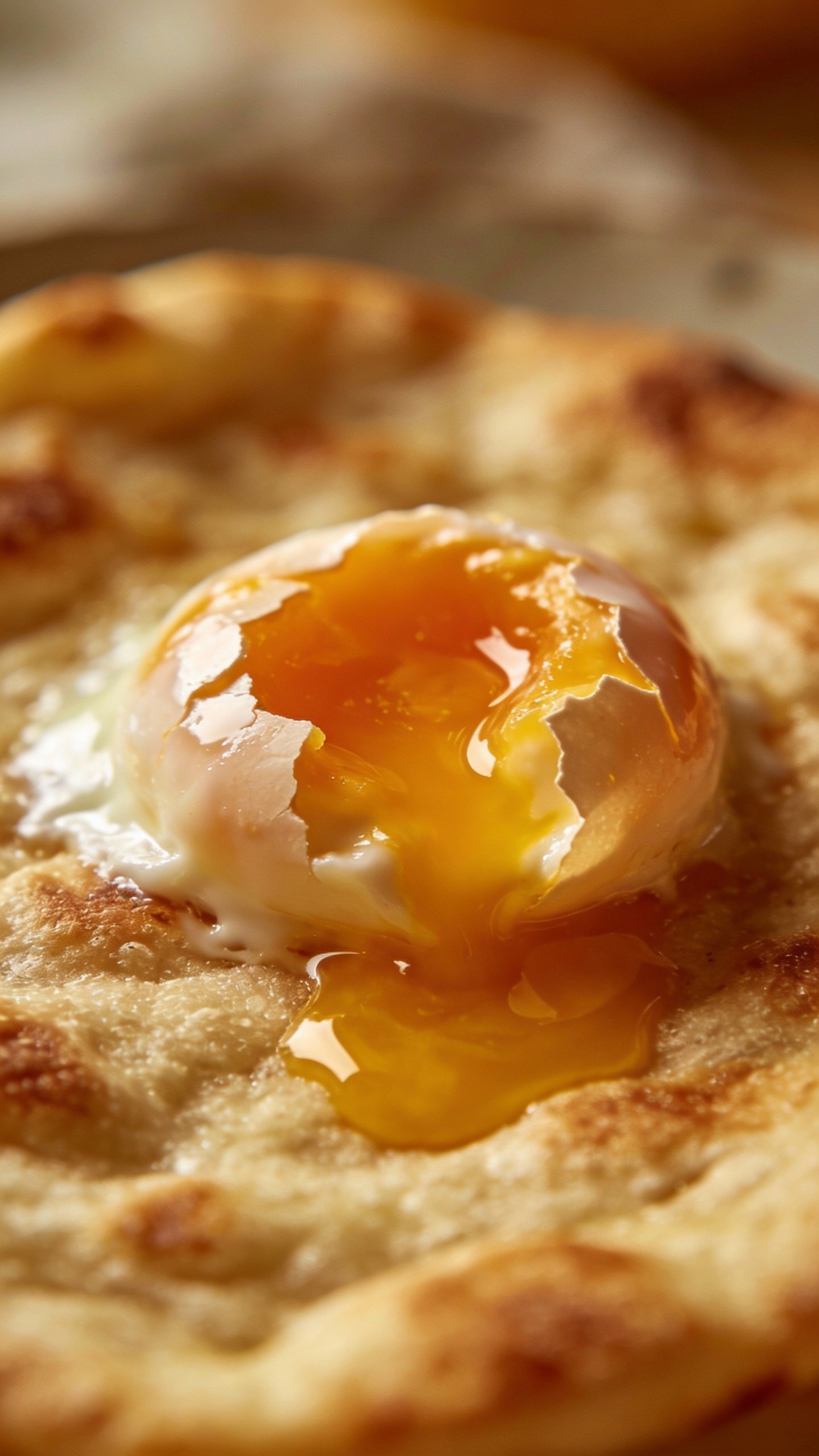 runny egg yolk on keto flatbread, macro food shot