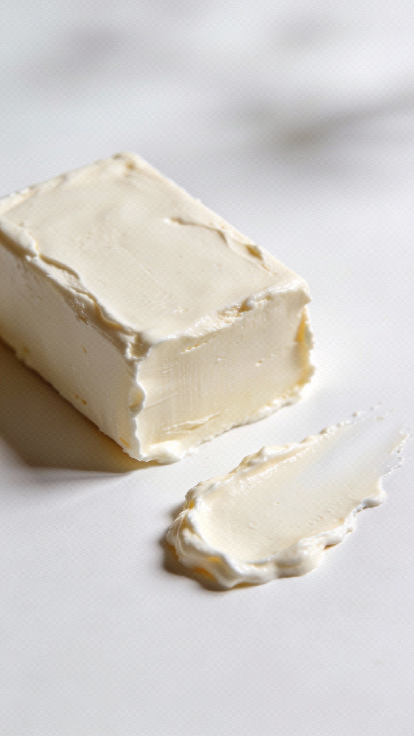 cream cheese block with smear, studio closeup lighting