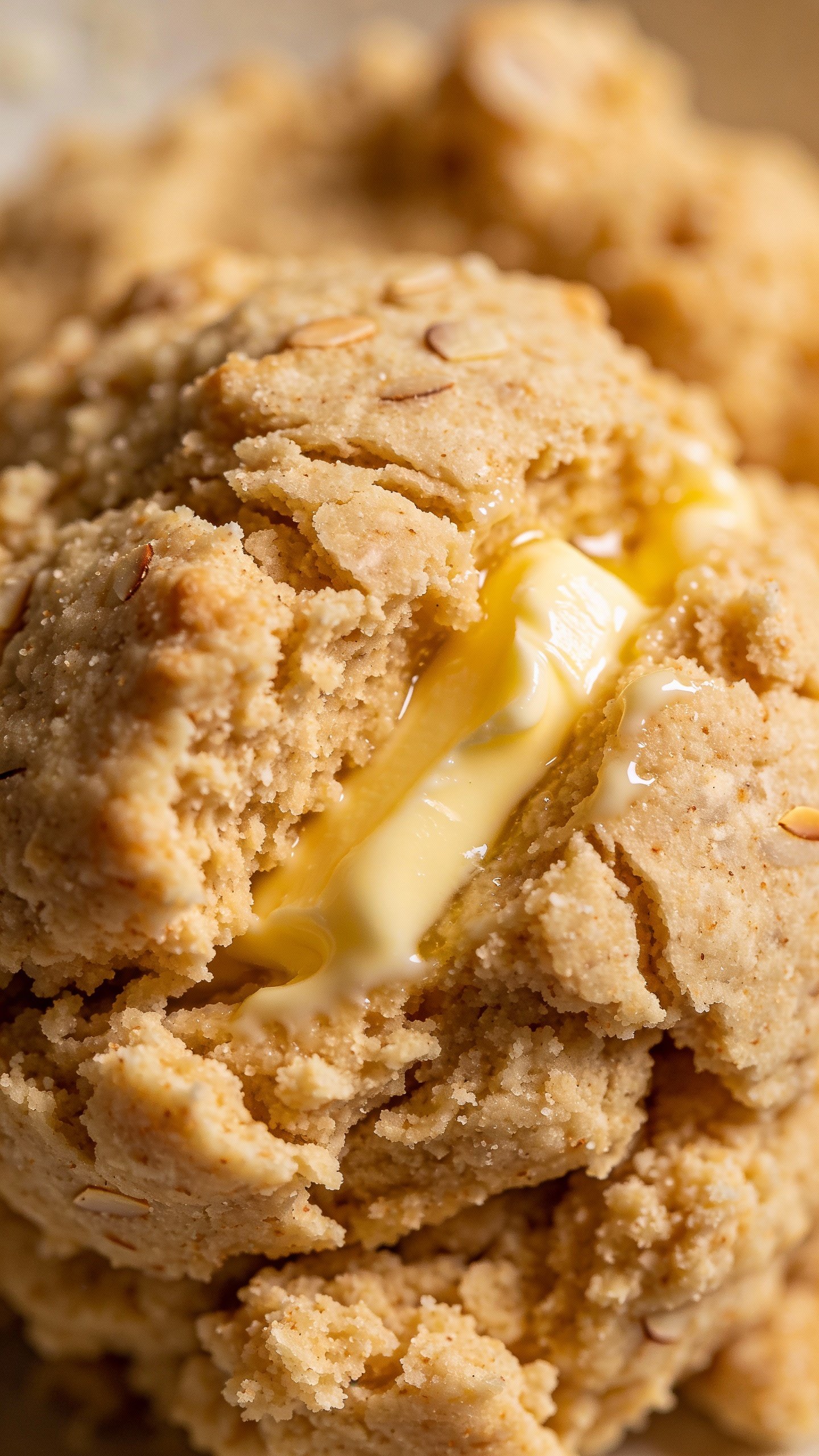 almond flour keto biscuit dough, butter folded, macro shot