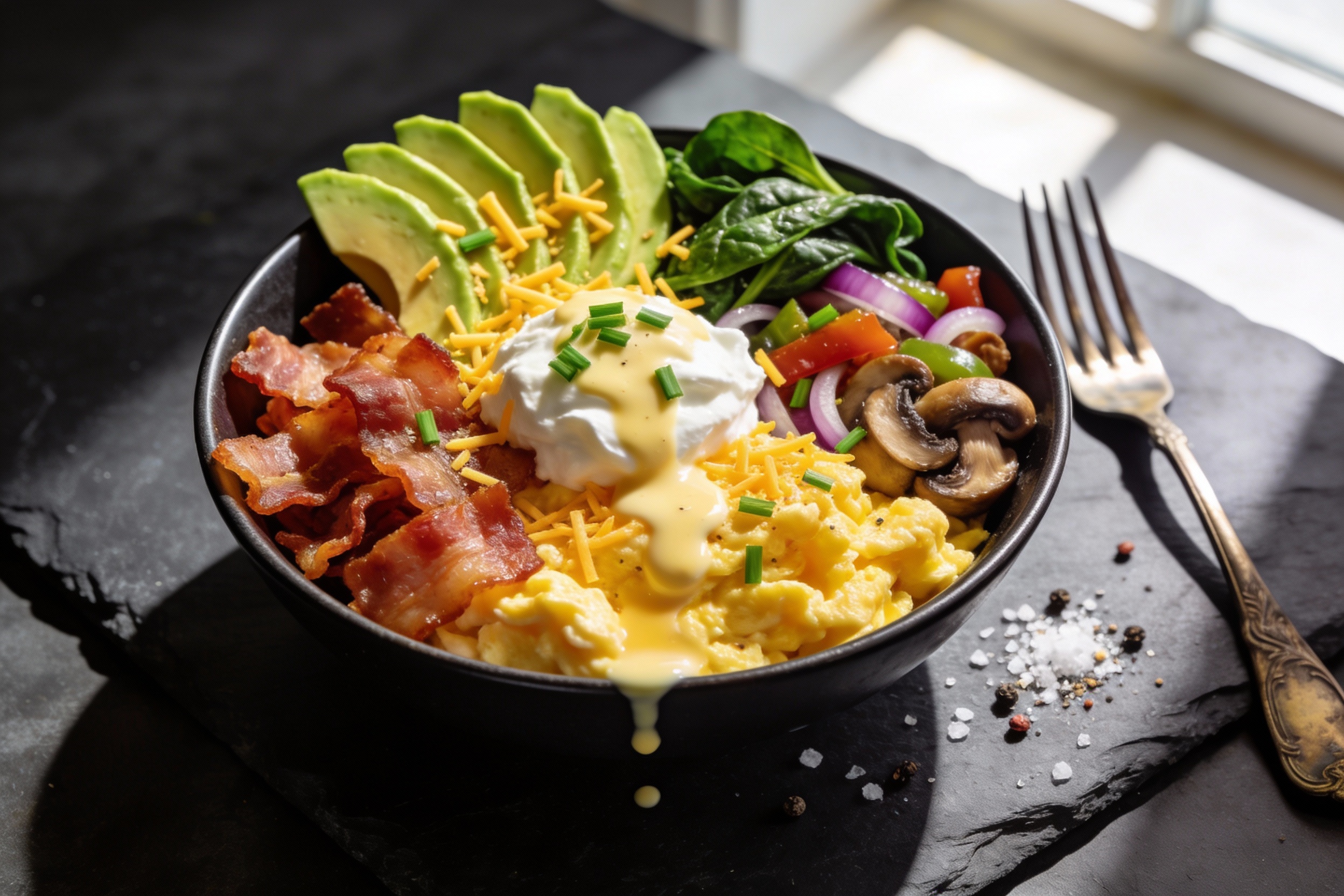 Crave-Worthy Loaded Keto Breakfast Bowls with Bacon & Eggs