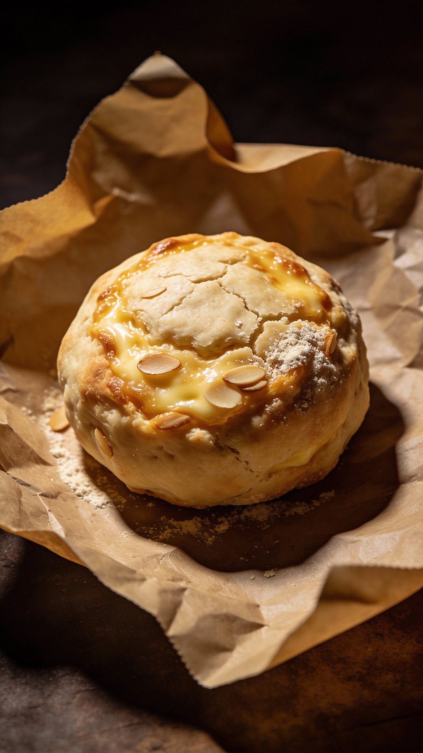 fathead crust dough ball on parchment, moody overhead