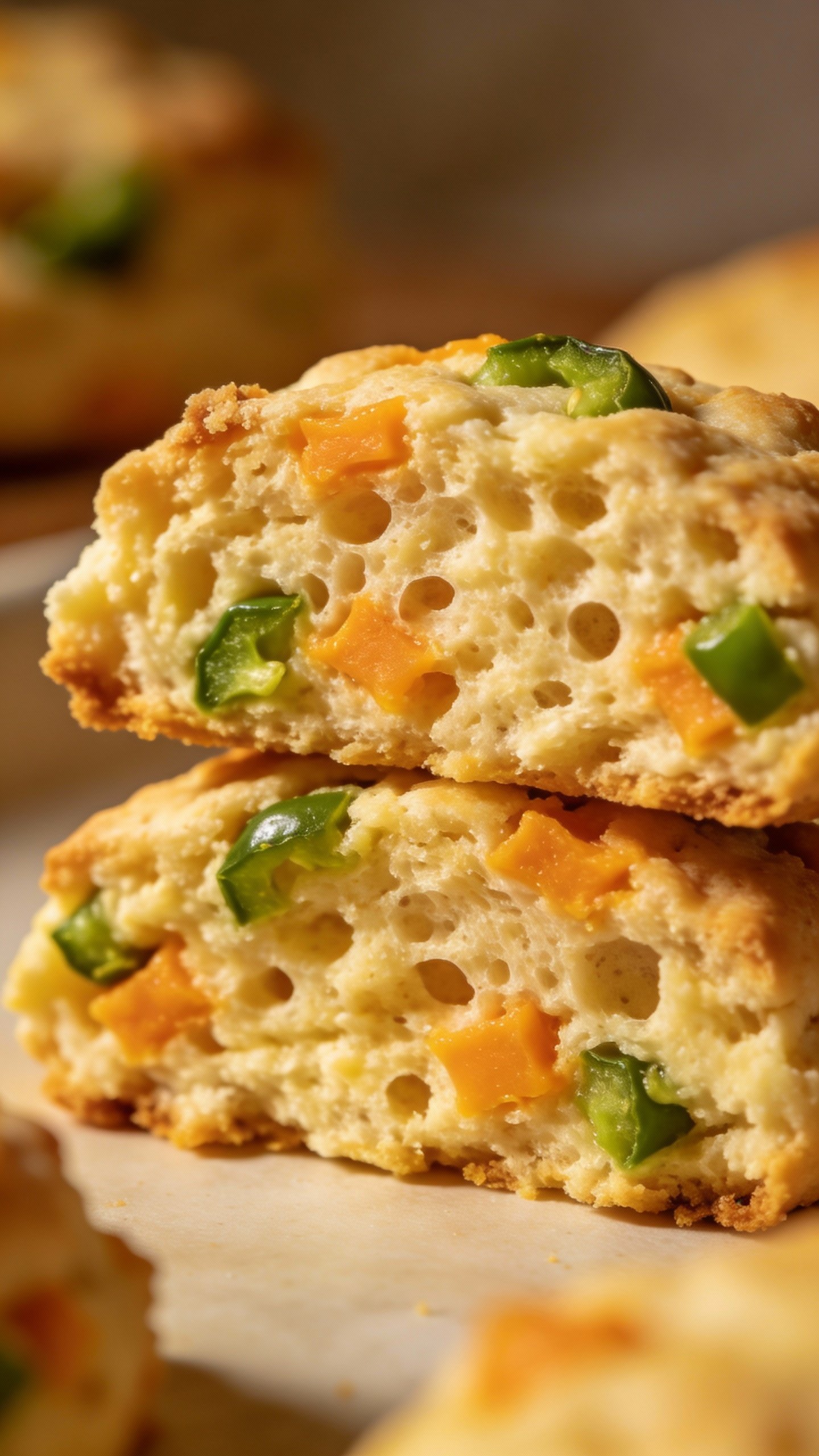 sliced cheddar jalapeño keto biscuit showing fluffy crumb