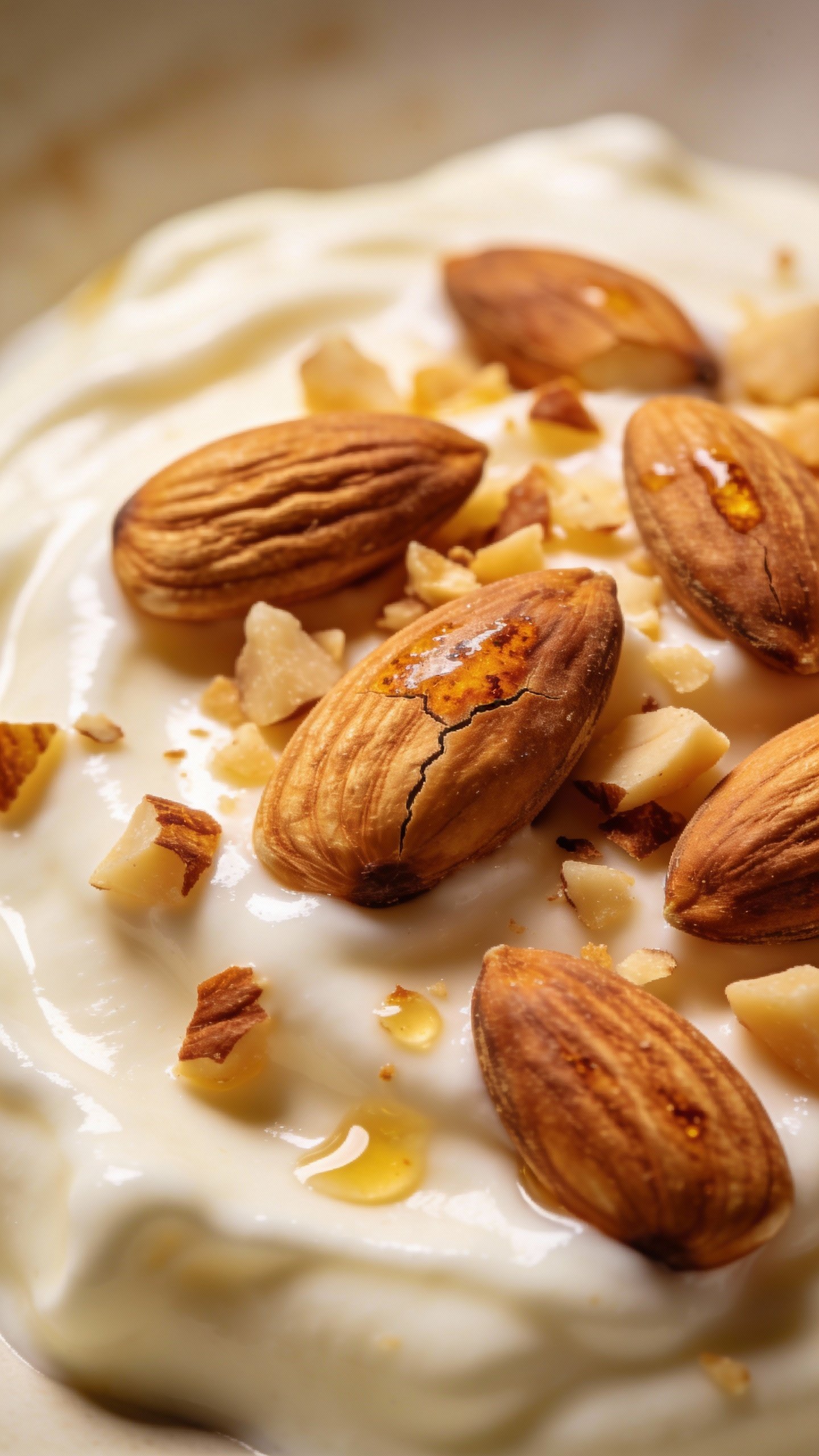 toasted almond topping on keto yogurt, macro-friendly closeup