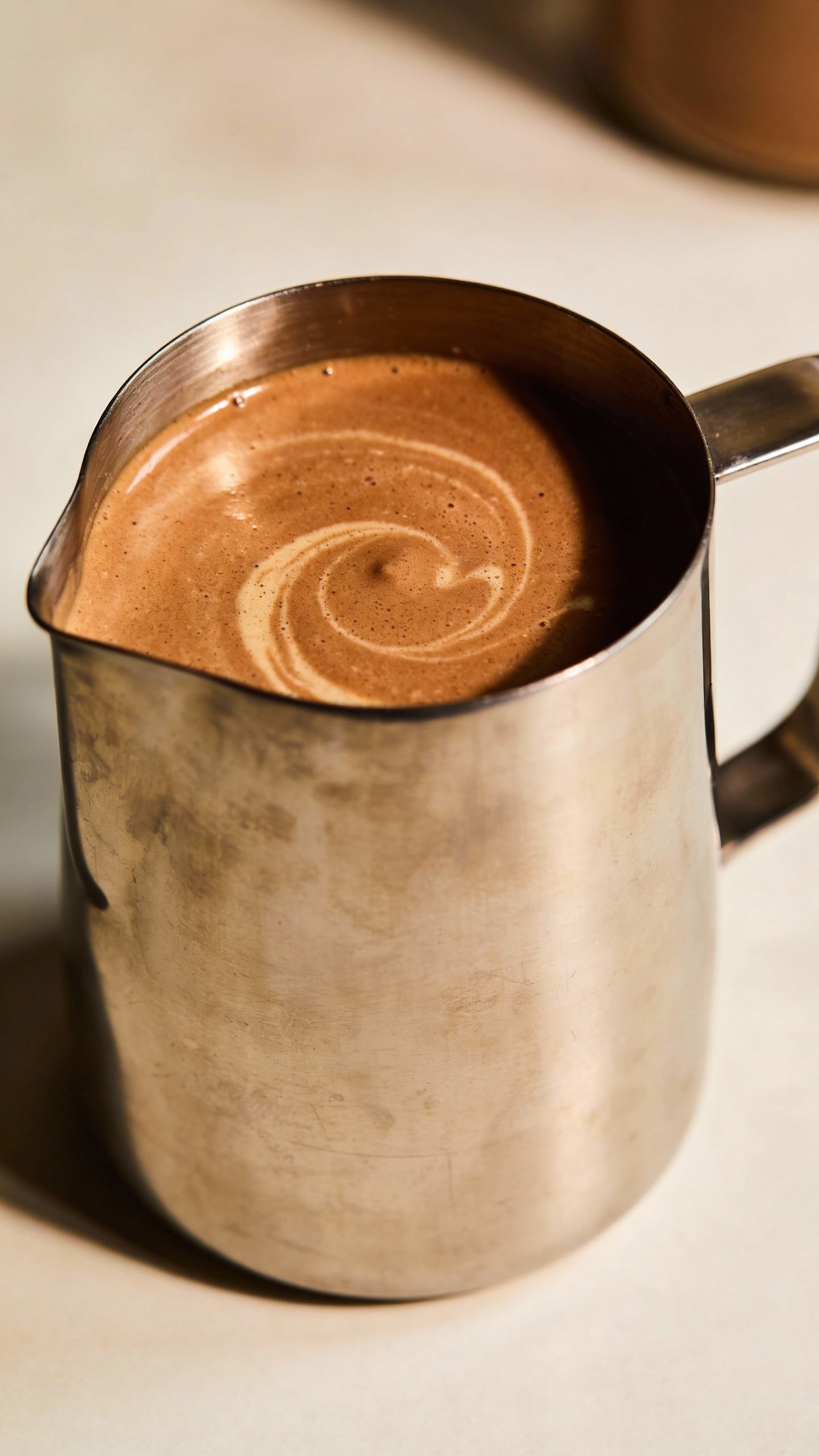 stainless steel blender cup with creamy mocha keto shake