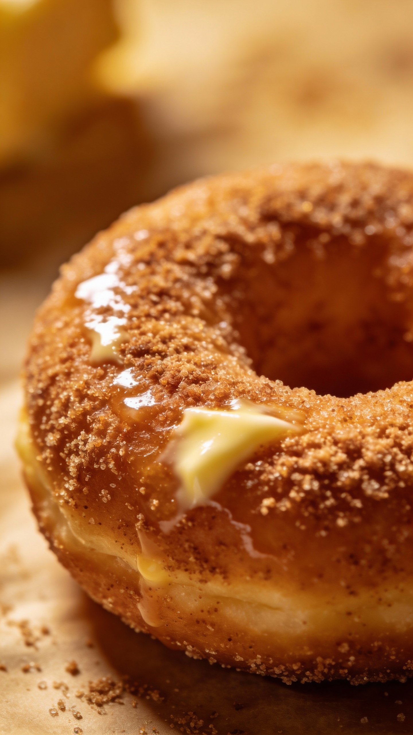 single donut coated in allulose cinnamon, butter brushed sheen