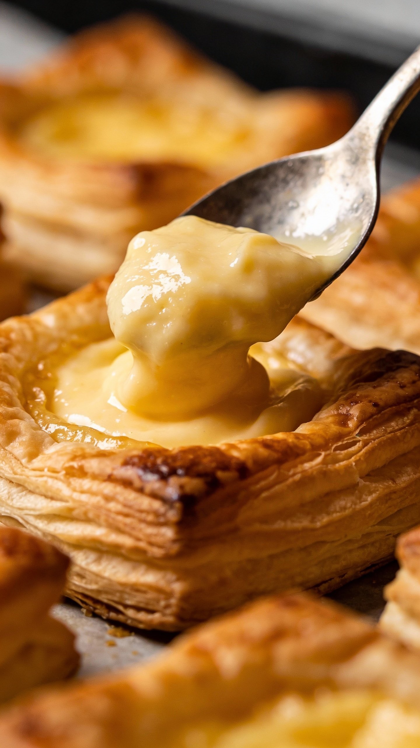 spoonful of tangy cream filling over keto Danish dough