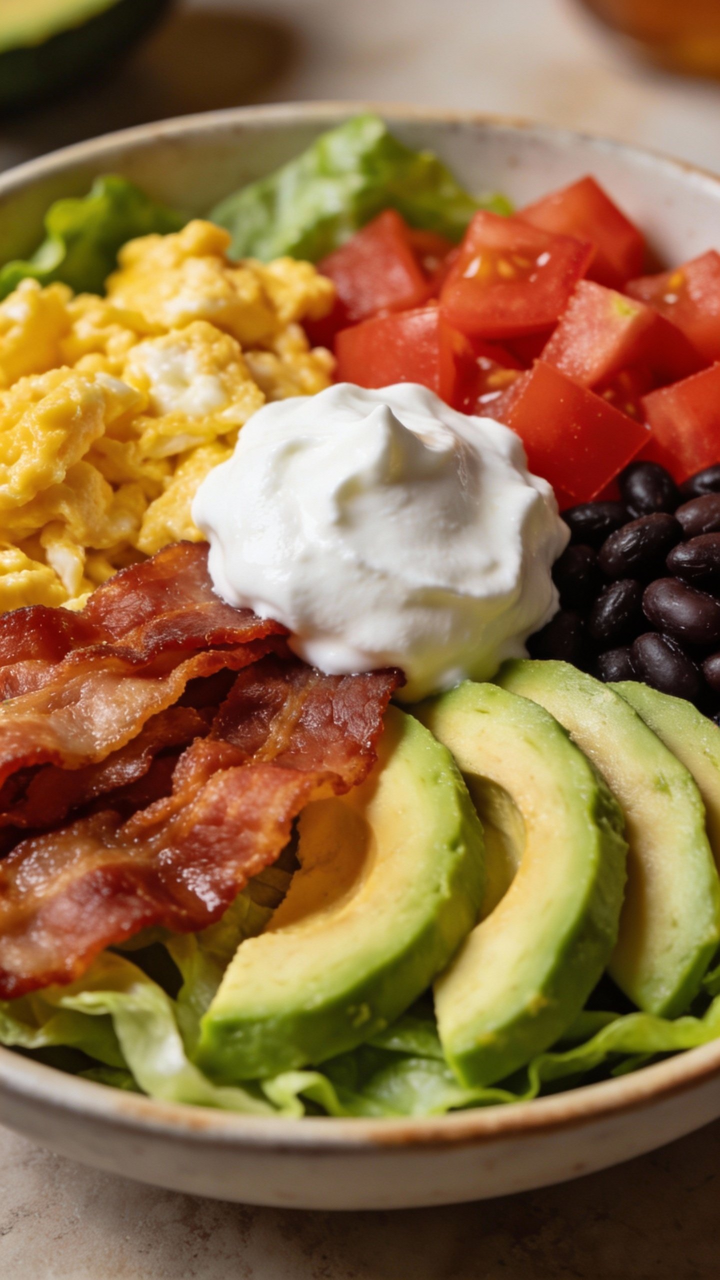 closeup bowl of southwest keto breakfast burrito bowl