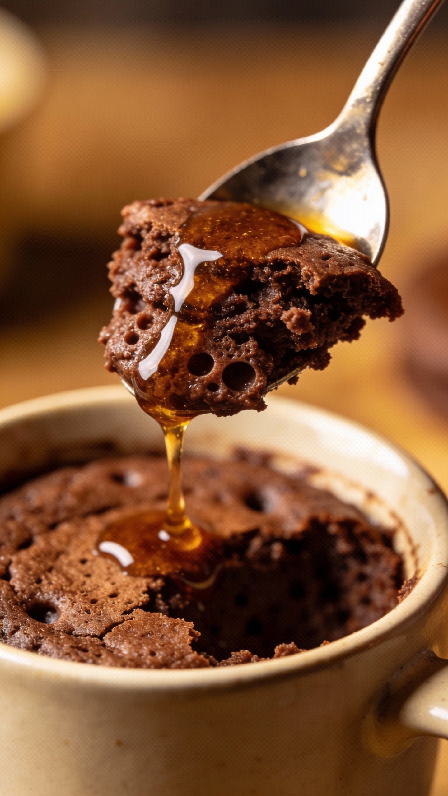 spoonful of fluffy chocolate mug pancake topped with sugar-free syrup