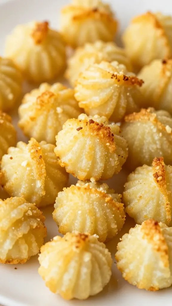 closeup plate of crispy sage butter gnocchi, golden edges
