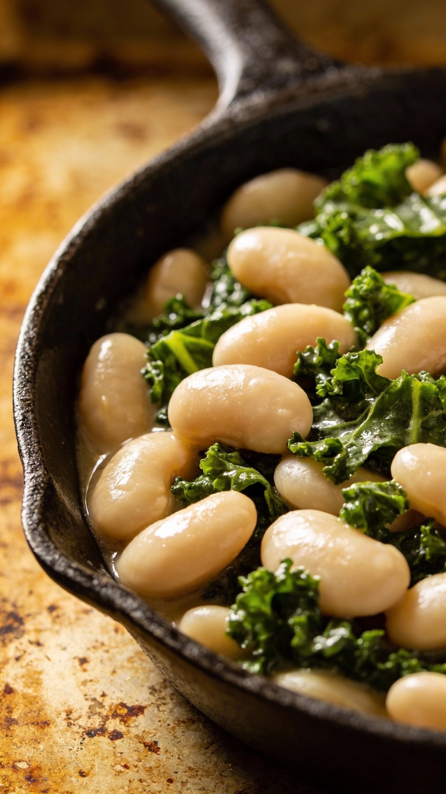 Single skillet spoonful: creamy white beans and kale