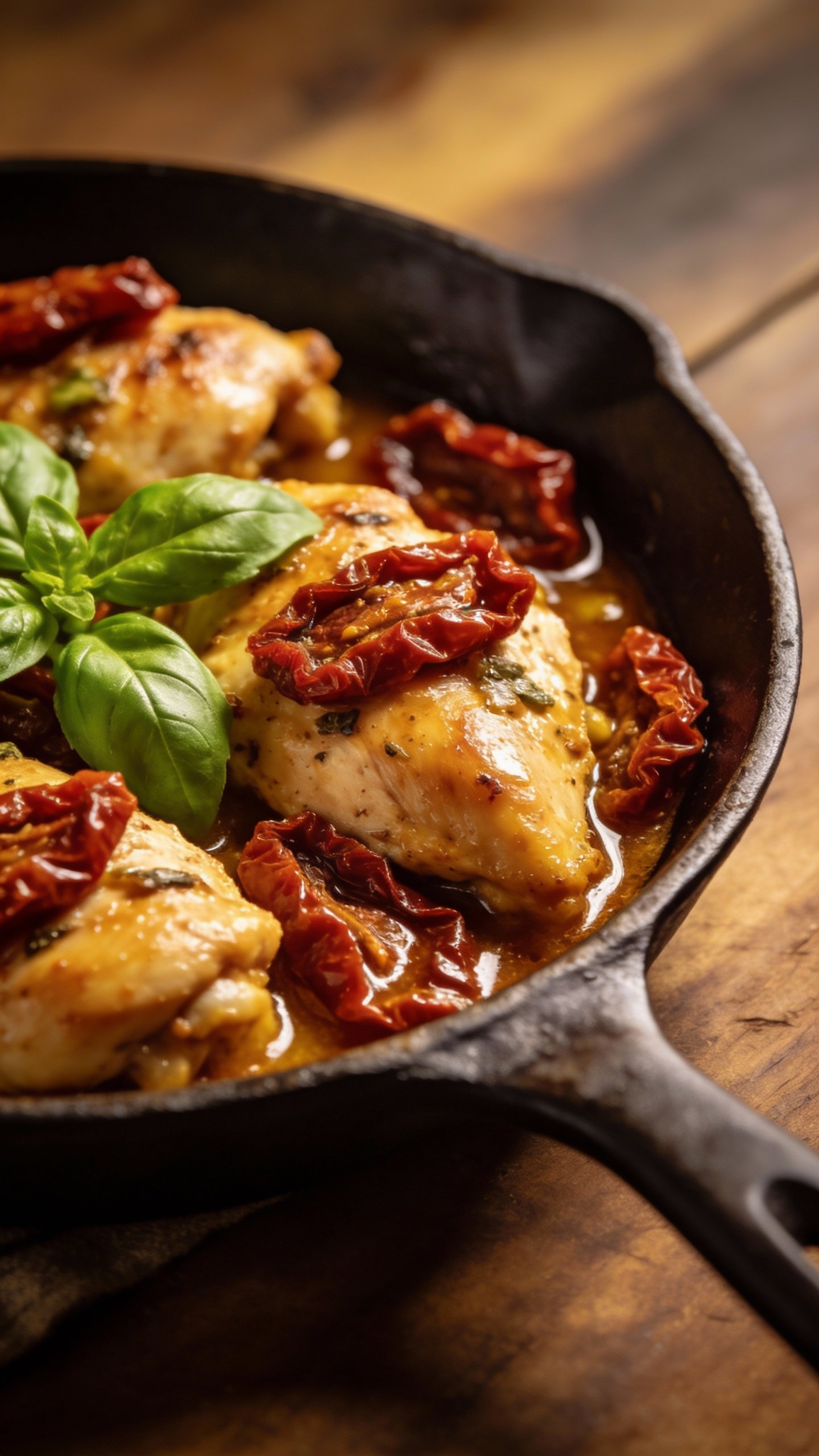 single skillet of Tuscan chicken with sun-dried tomatoes