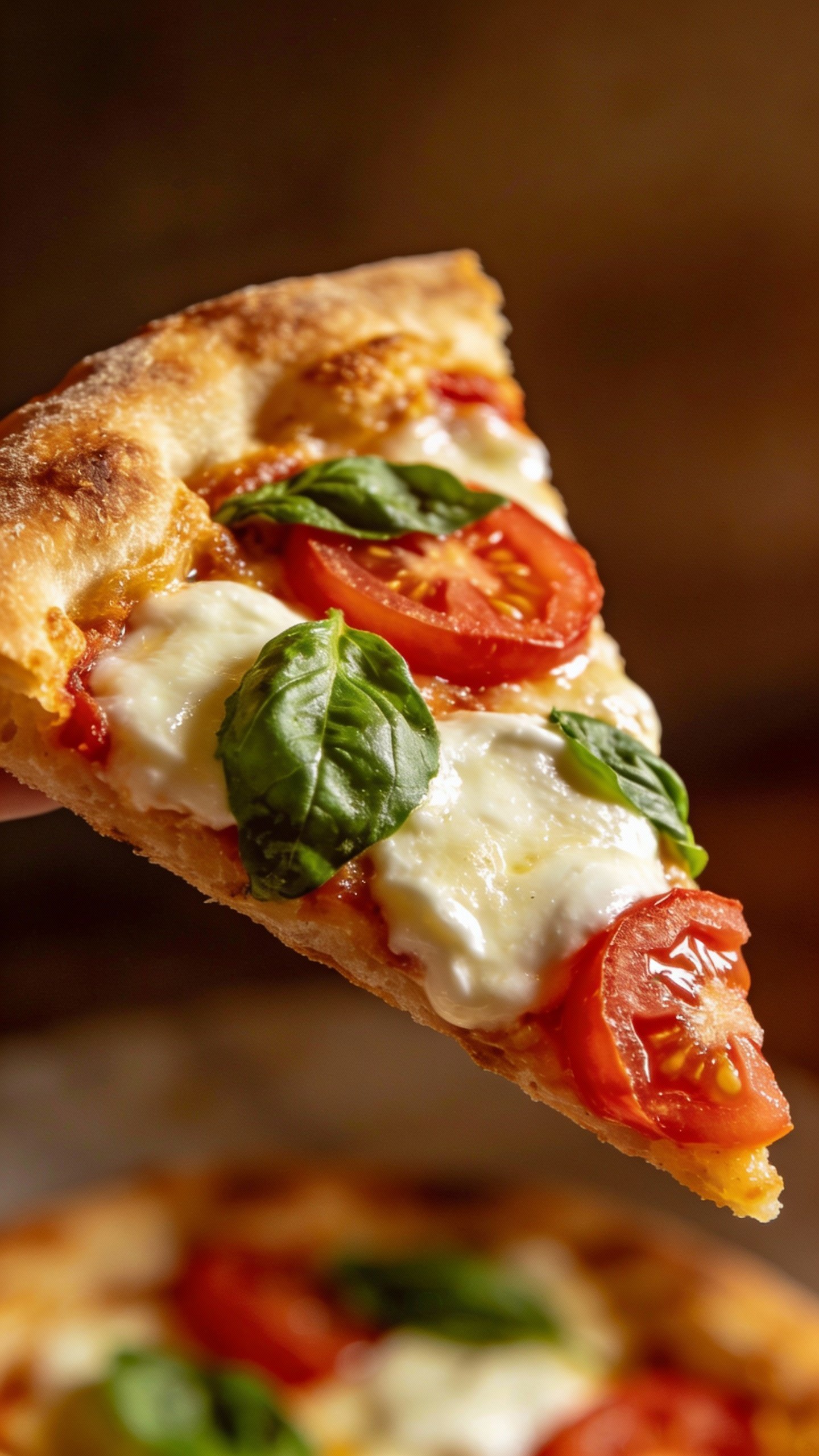 single slice of tomato basil mozzarella flatbread, melty cheese