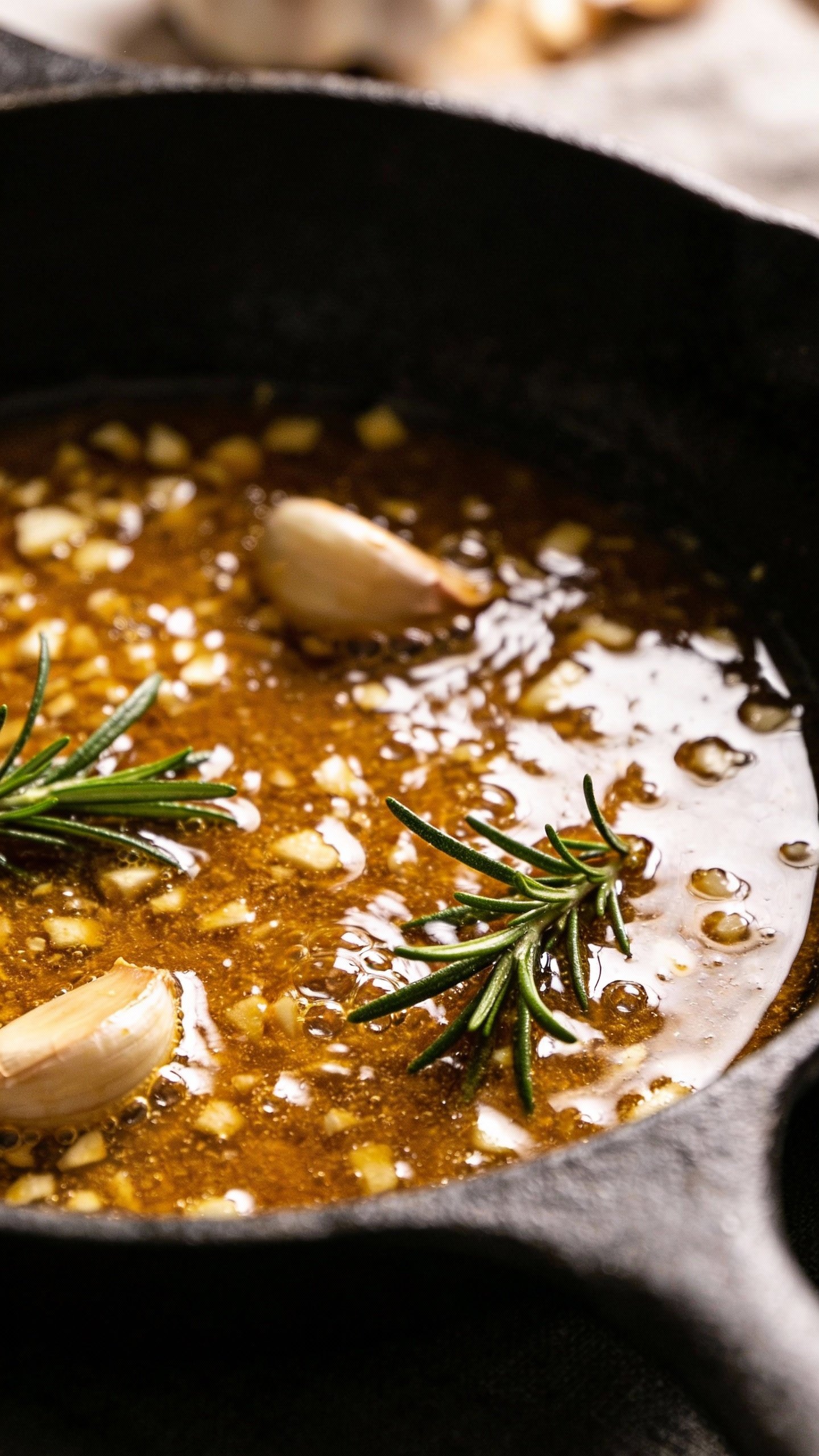 single cast-iron pan sauce with garlic and rosemary