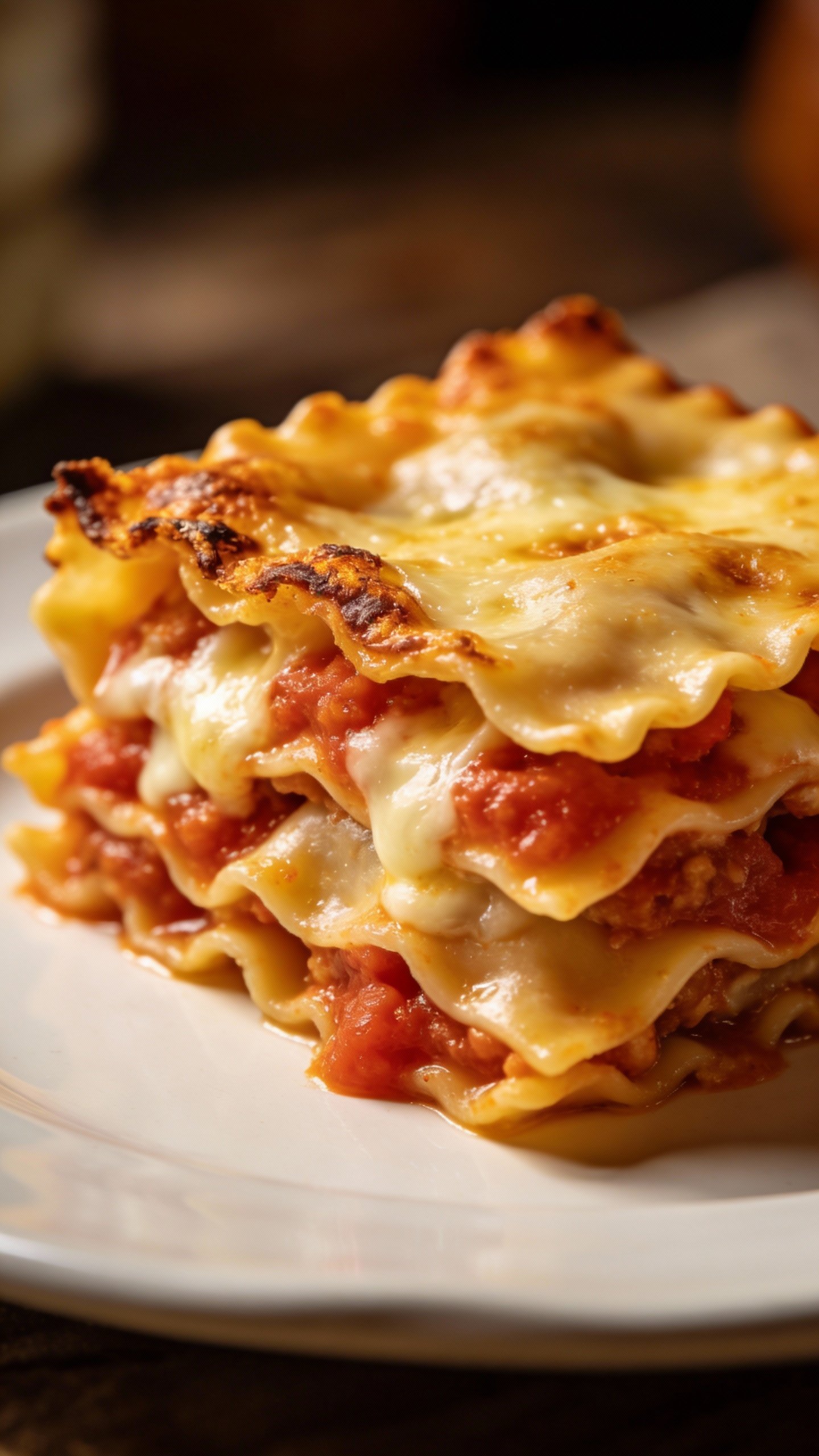 closeup slice of baked ravioli lasagna on white plate