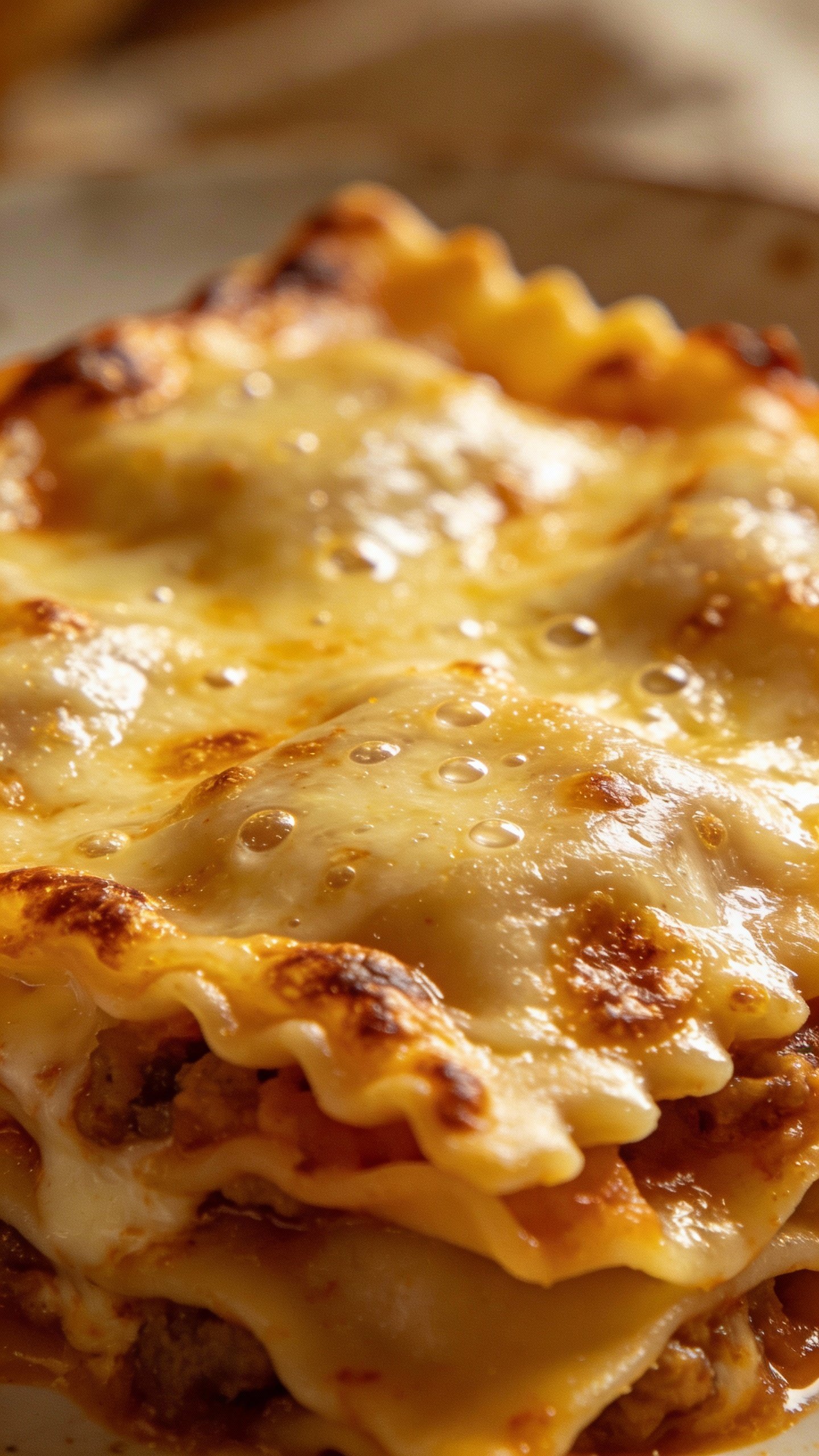 bubbling golden cheese crust on baked ravioli lasagna