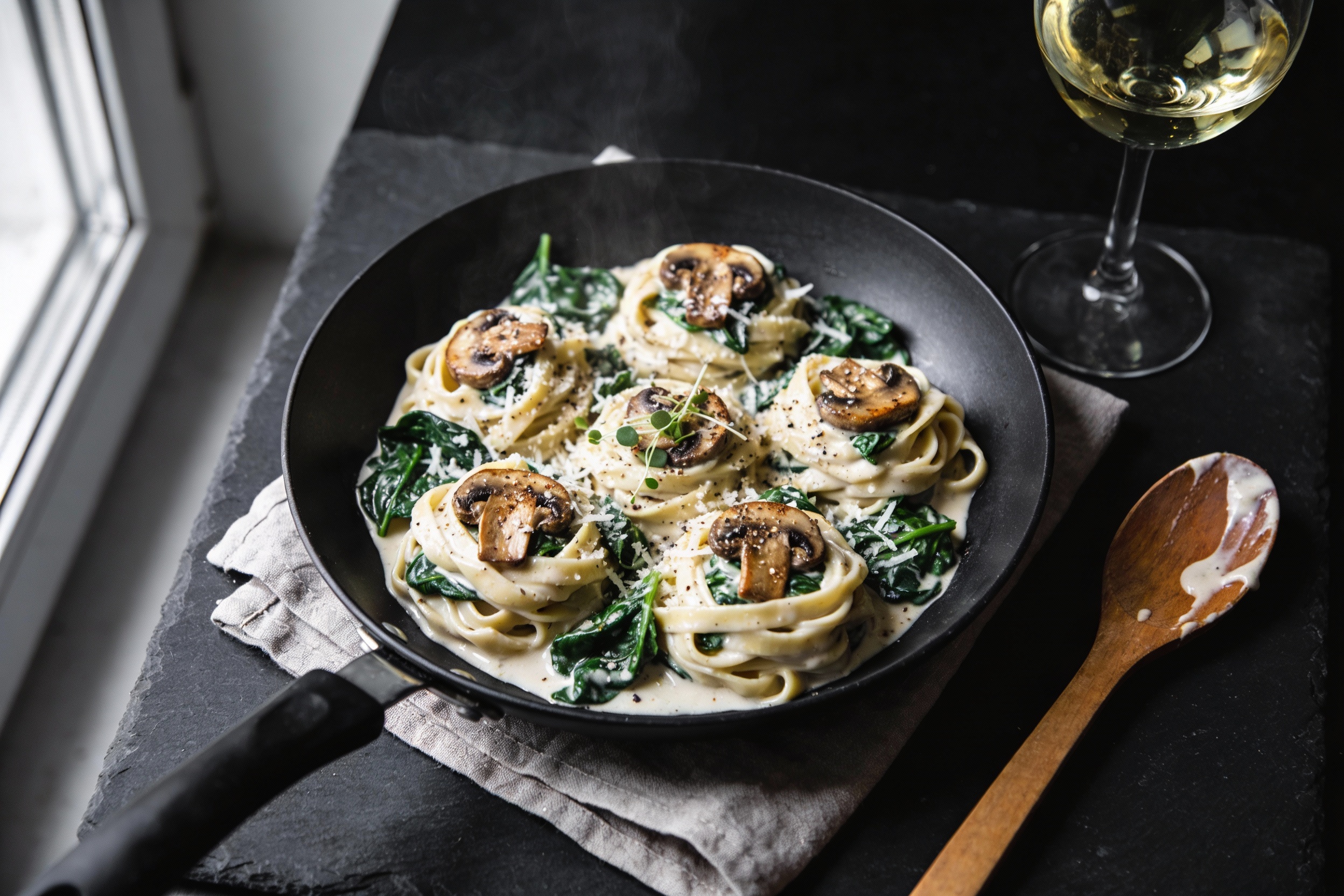 Creamy Spinach Mushroom Pasta in 30 Minutes Flat