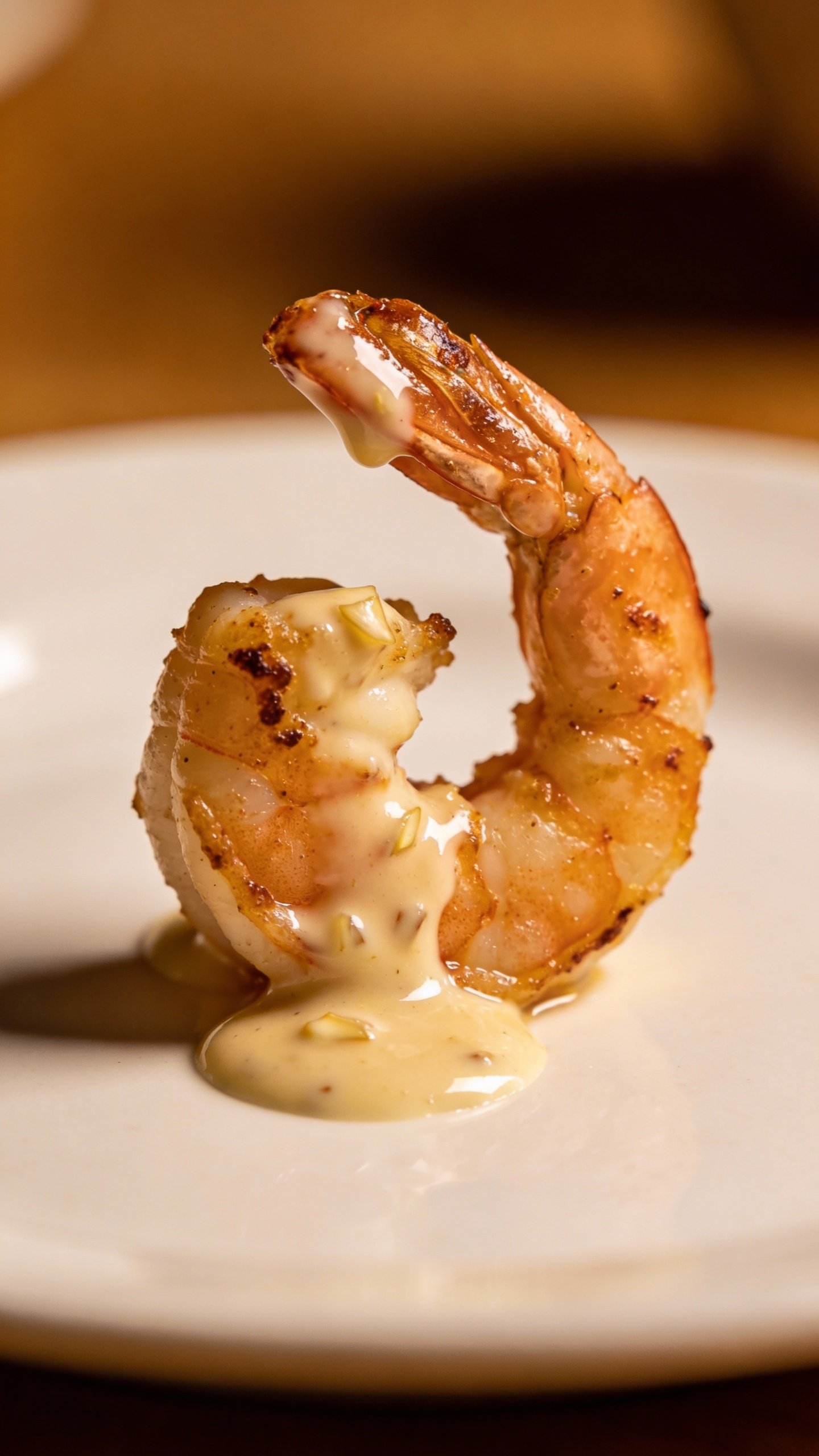single seared shrimp coated in garlic cream sauce