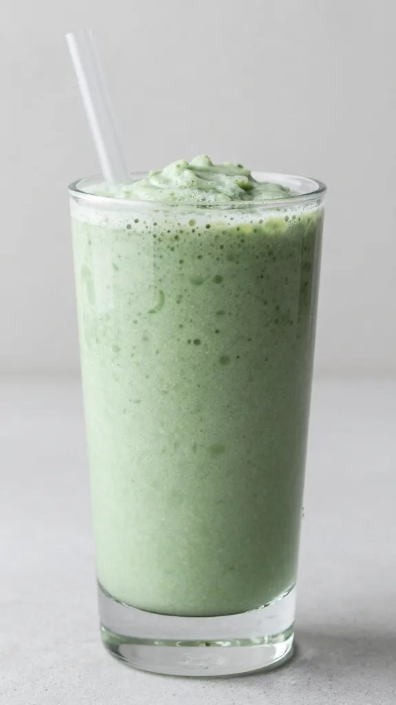 frosty mint detox smoothie in clear highball glass