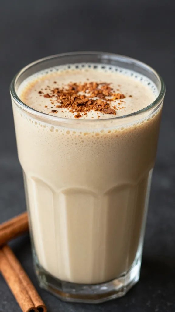 closeup of apple cinnamon detox smoothie in clear glass