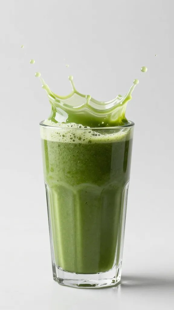 green smoothie splash crown in crystal tumbler, studio lighting