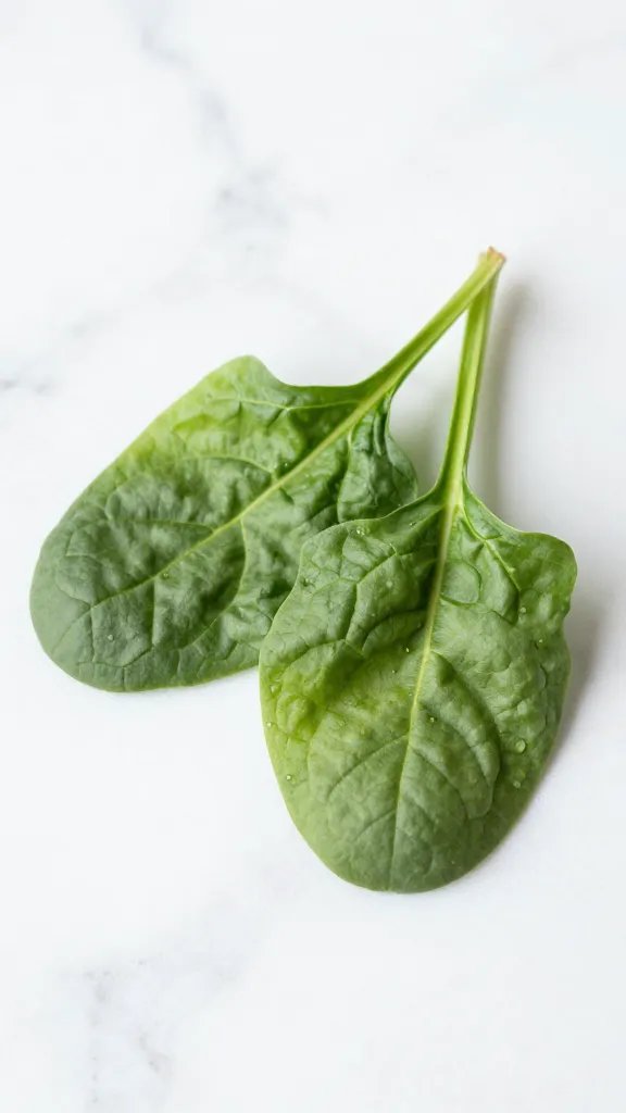 handful of fresh spinach leaves on white marble, soft light