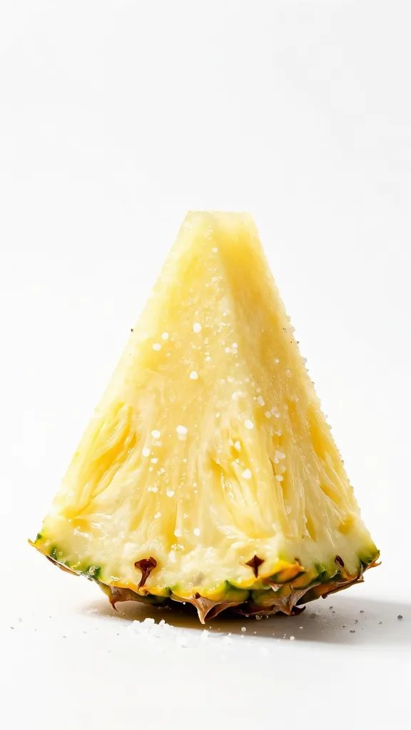 single pineapple wedge with sea-salt sprinkle, bright backdrop