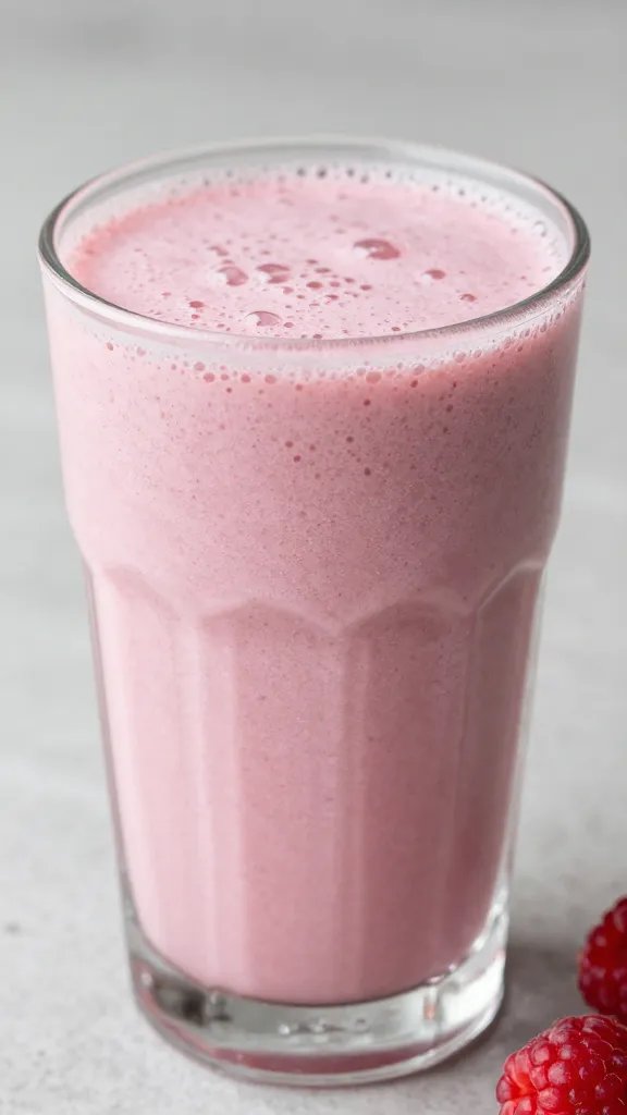 Frosted glass of raspberry lemon detox smoothie, closeup