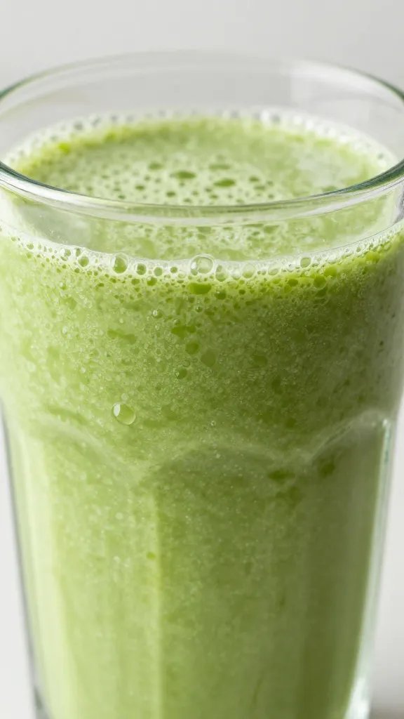 closeup green apple cleanse smoothie in clear glass, condensation
