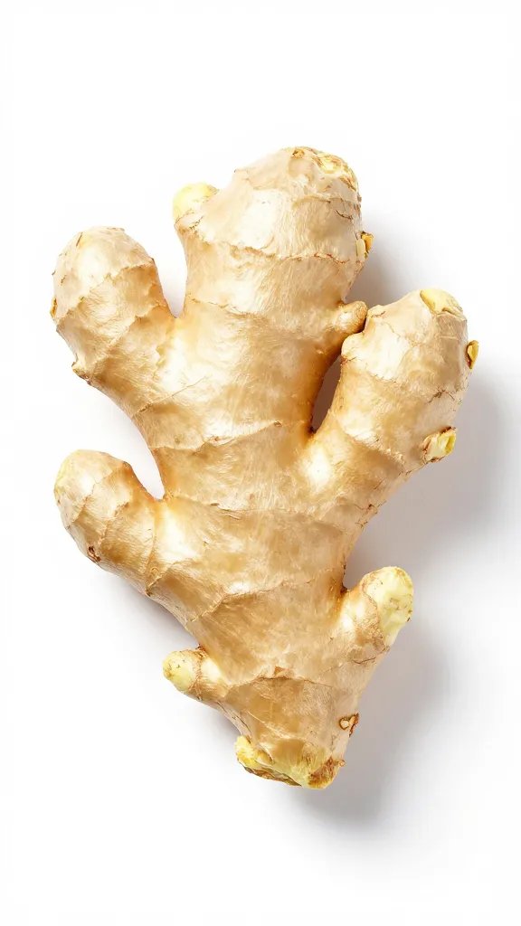 Fresh ginger root, sharp studio lighting on white background