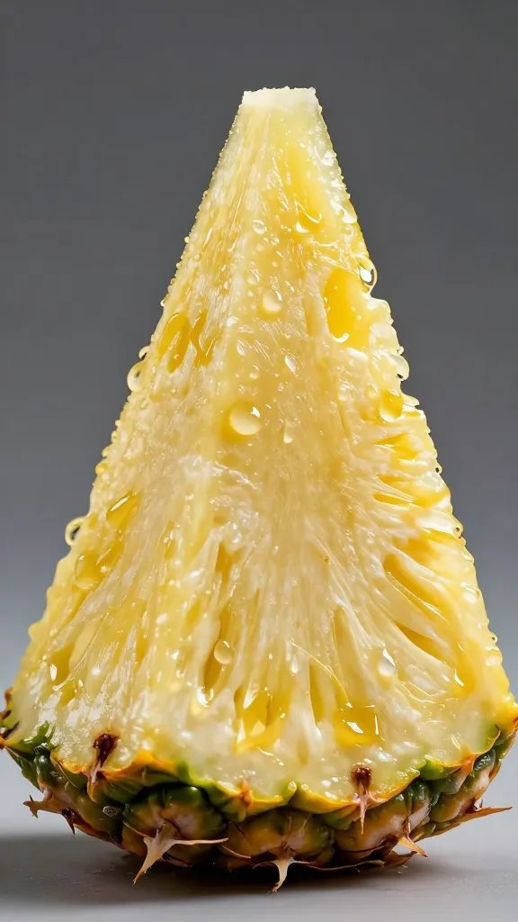 fresh pineapple wedge with droplets, macro studio shot