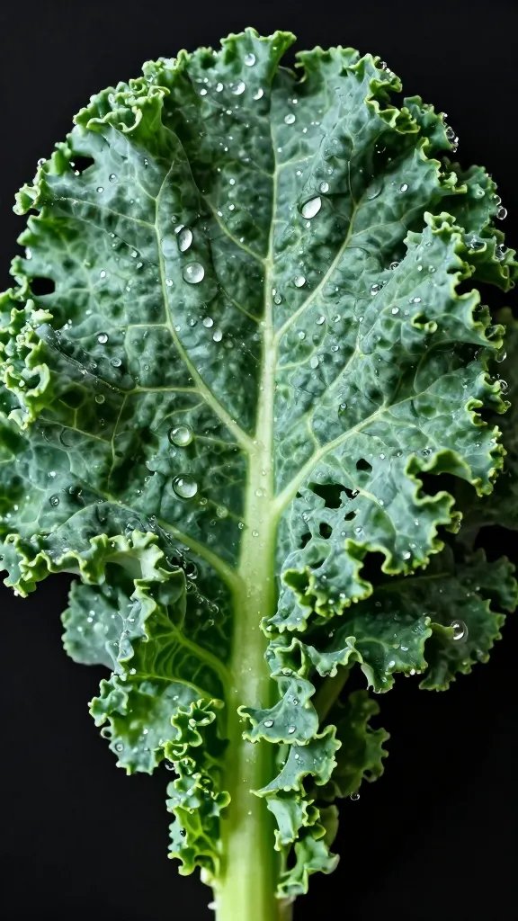 single bunch fresh lacinato kale with water droplets, macro