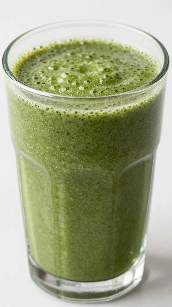 closeup of berry green cleanse smoothie in clear glass