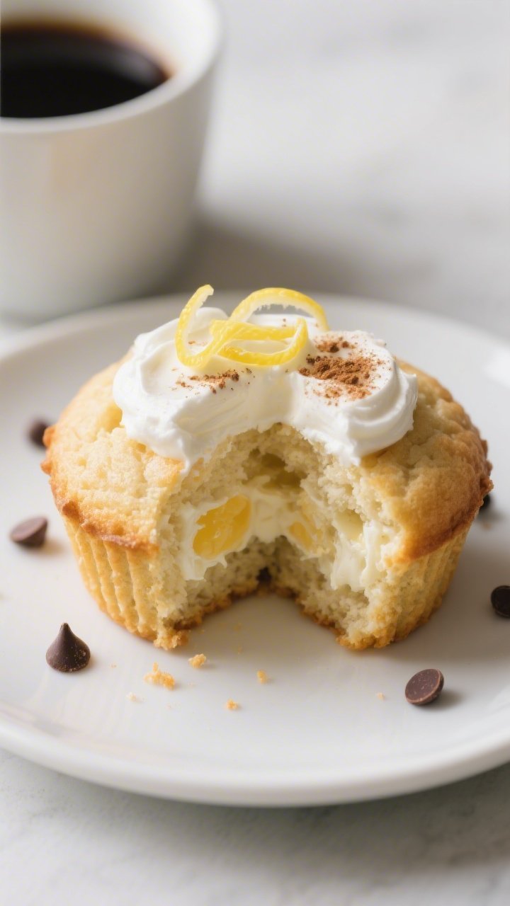 Close-up detail of a plated keto cream cheese muffin sliced in half on a matte white plate, showing 