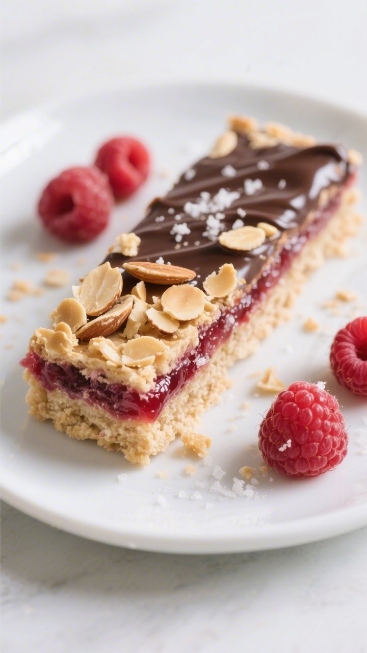 Close-up detail of a sliced bar on a small white dessert plate, showing the soft, protein-rich inter