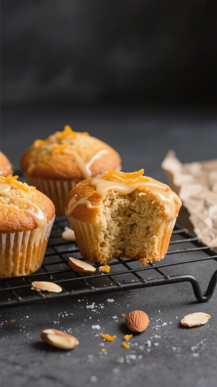Close-up detail of freshly baked Keto Orange Muffins cooling on a wire rack, golden-brown domed tops