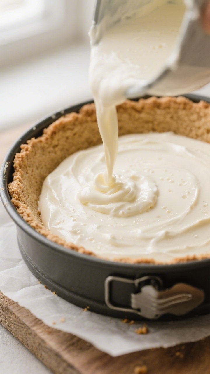 Close-up process shot of the baked, slightly golden almond-flour crust in a 9-inch springform pan ju