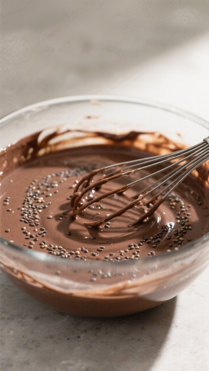 Close-up process shot of the pudding just after the 10-minute rest-and-rewhisk stage in a clear mixi