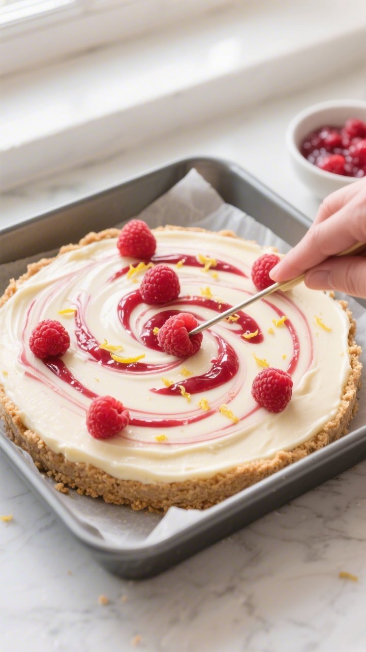 Cooking process – swirling stage: Overhead shot of an 8x8-inch pan lined with parchment, showing t