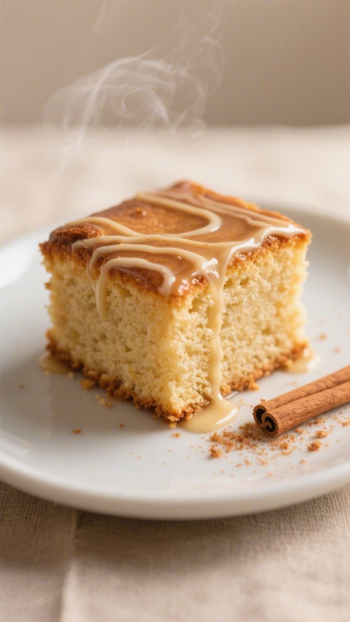 Extreme close-up, three-quarter angle of a single square of the cake on a small matte white plate, w