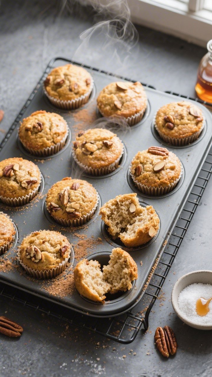 Overhead shot of a cooling rack filled with freshly baked Keto Maple Muffins just out of a lined muf