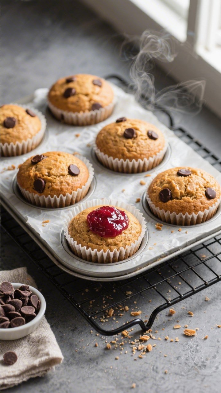Overhead shot of freshly baked Keto Almond Butter Muffins cooling in a parchment-lined muffin tin on