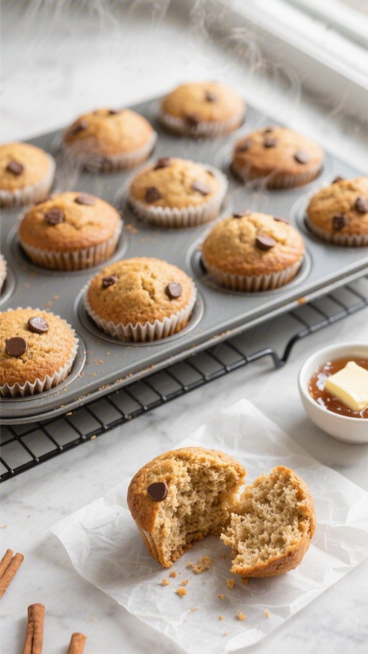 Overhead shot of freshly baked keto almond flour muffins cooling in a 12-cup tin on a wire rack, gol