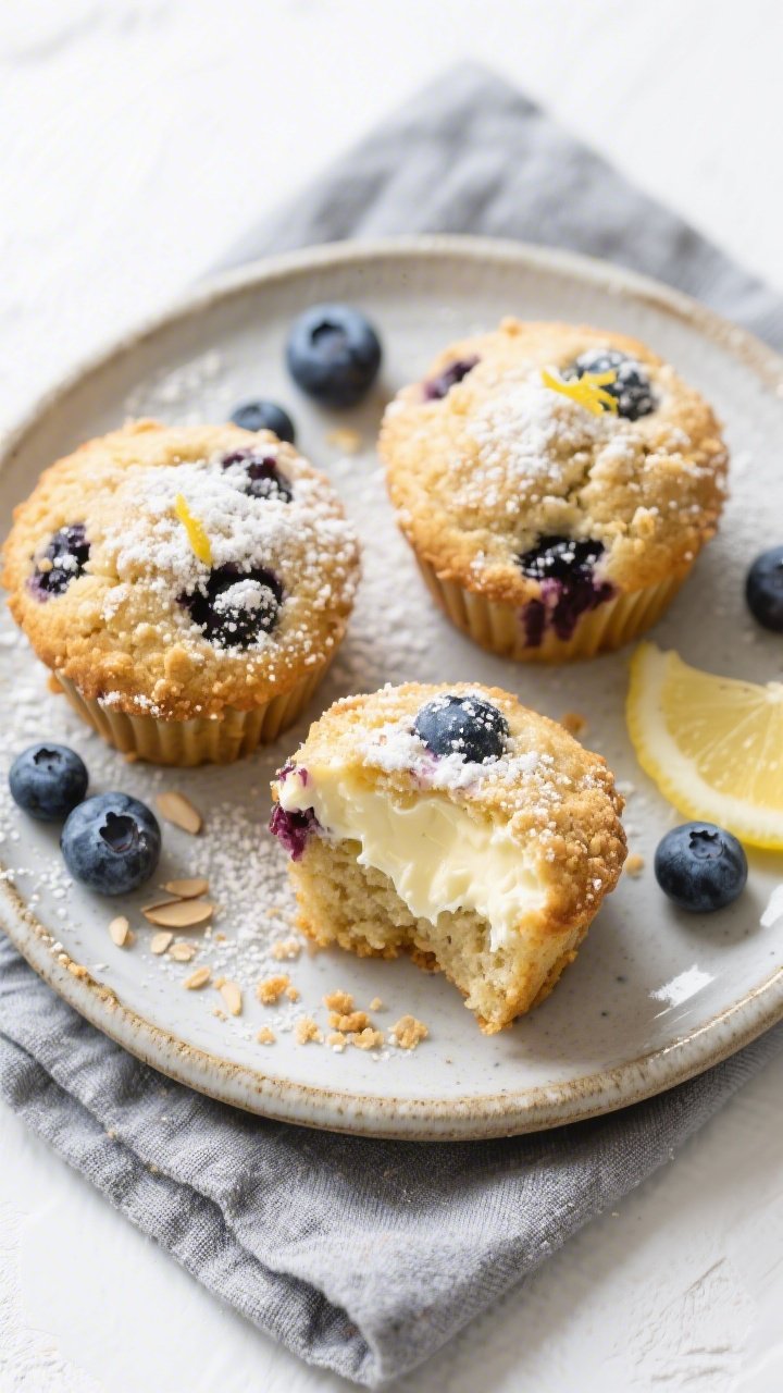 Tasty top view, final presentation: Overhead shot of a rustic ceramic plate holding three Keto Blueb