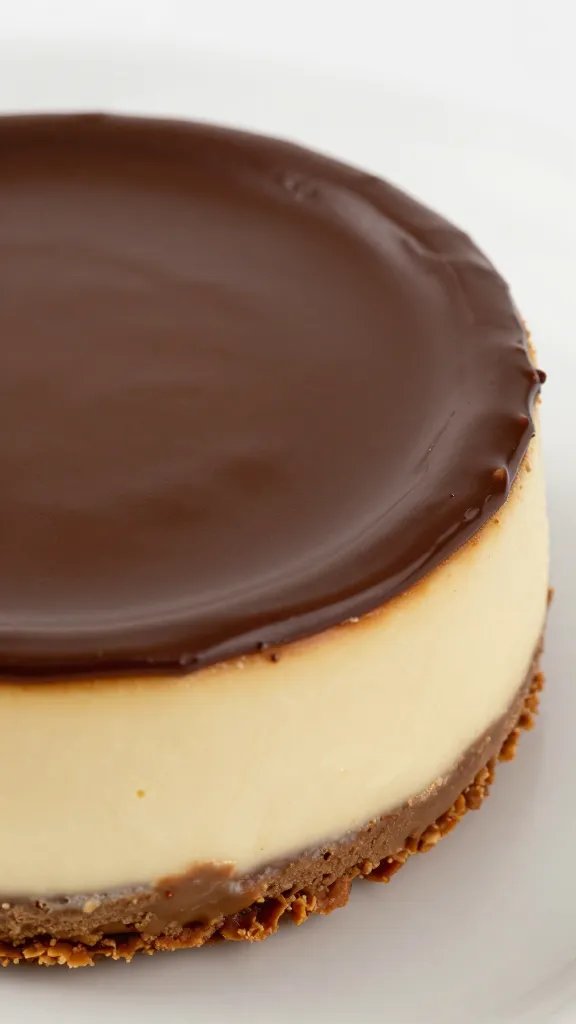 glossy peanut butter cheesecake topped with salted chocolate ganache, macro