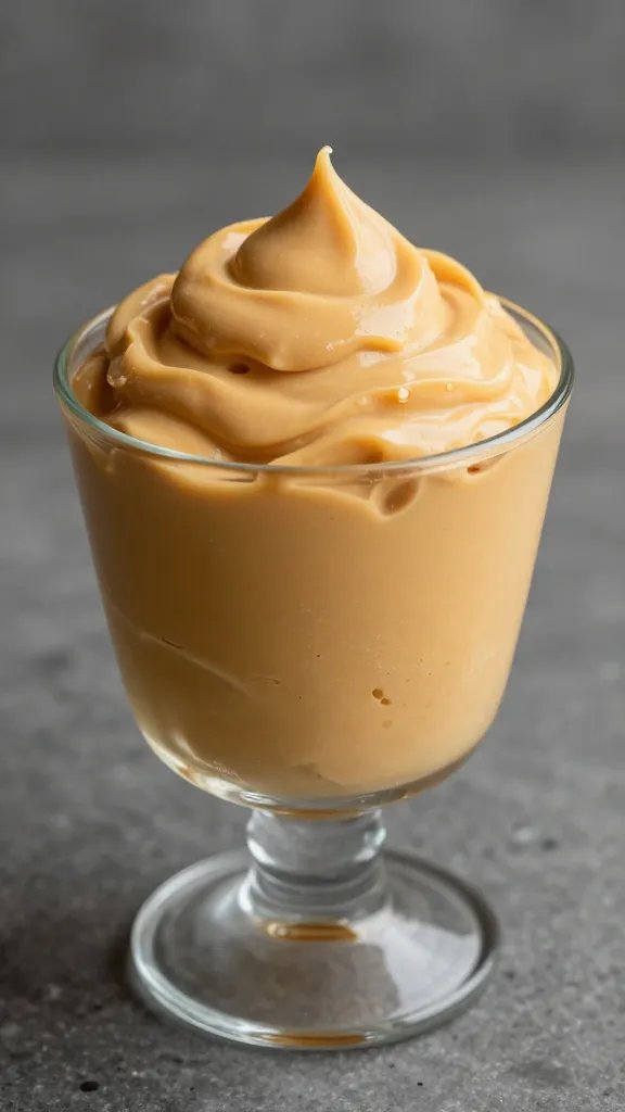 glass dessert cup of chilled peanut butter fluff, smooth peaks