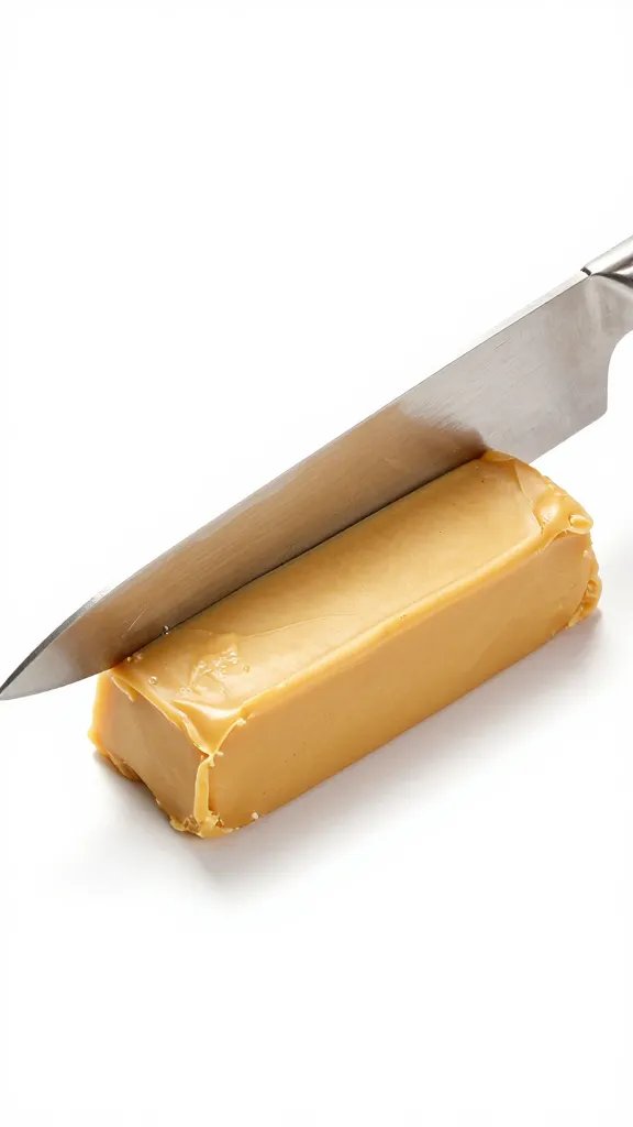 knife slicing one peanut butter bar, clean sharp edge